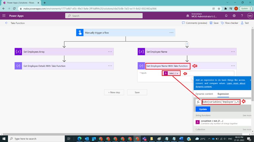 Usage of Take Function in Power Automate